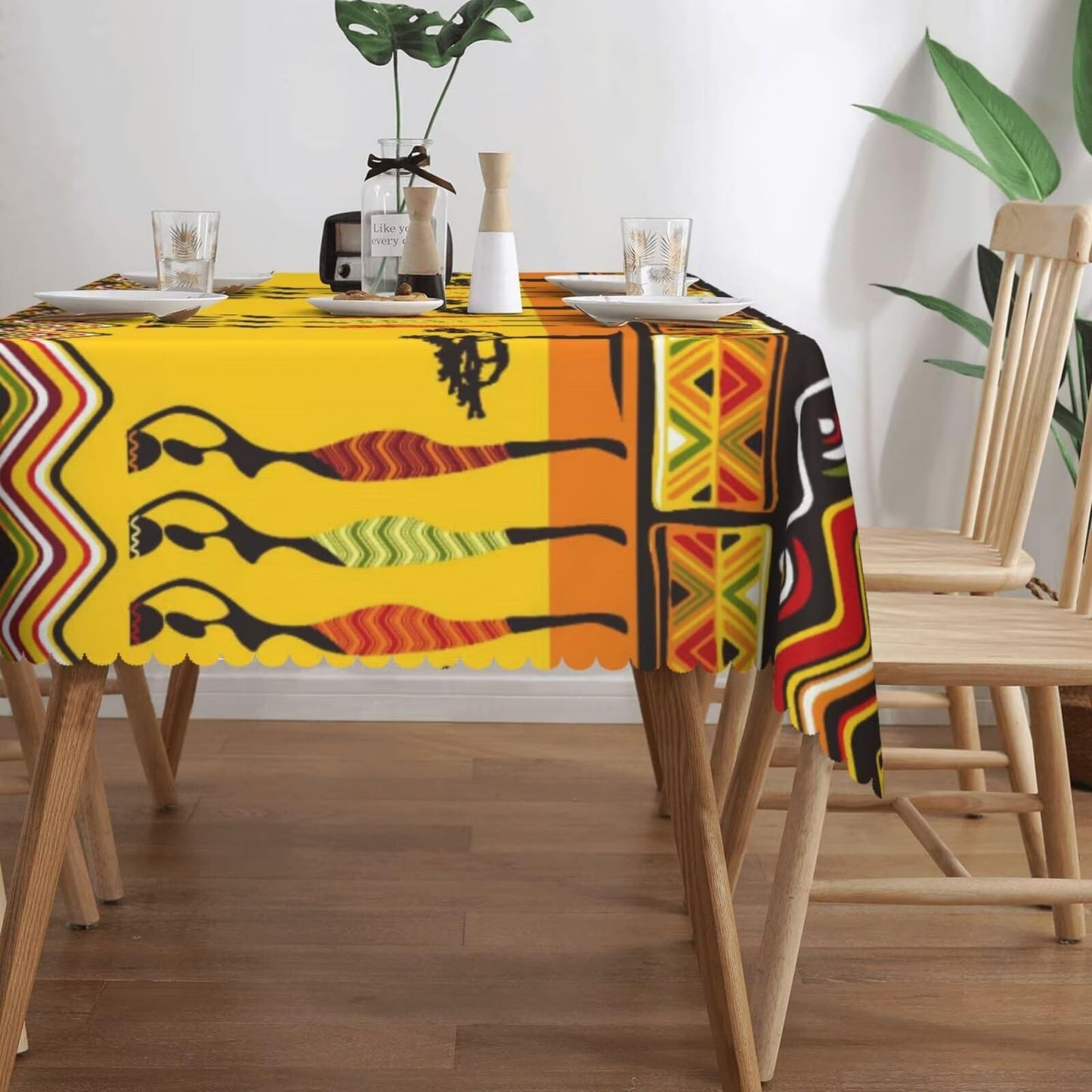 MENZHYAN African American Women Dancers Rectangle Tablecloth Tribal Ethnic Boho Table Cloths Abstract Geometric Totems Print Washable Table Cover for Home Kitchen Dining Party Decor 54 x 72 Inch