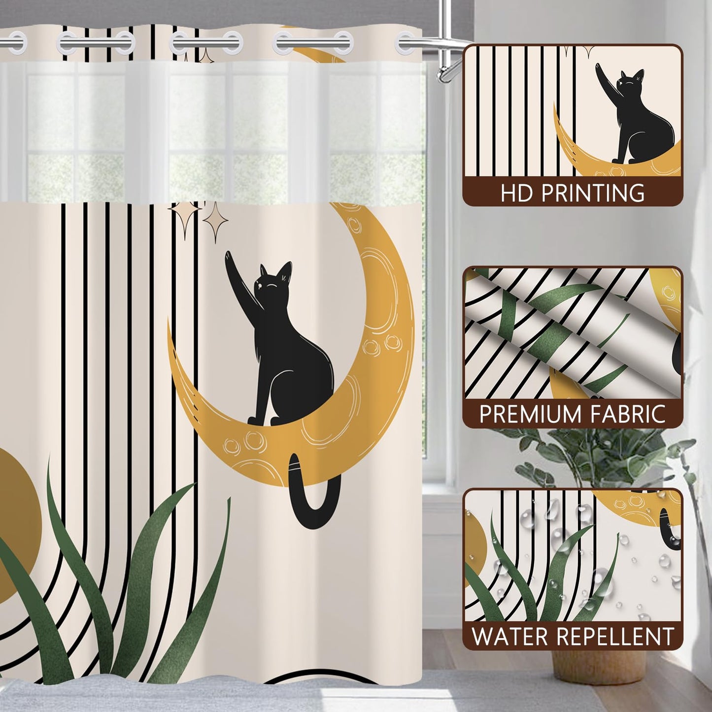 NAEMBCU No Hook Shower Curtain with Snap-in Liner 71x74 Inch