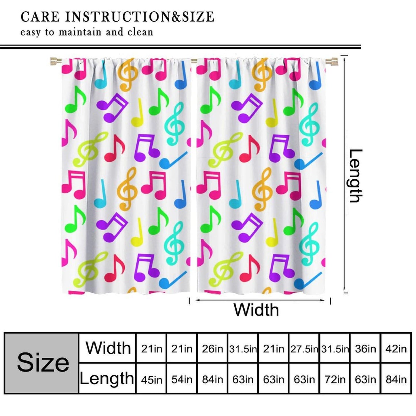 Focusbrite Music Curtains,Colorful Music Equalizer Note Pattern for Bedroom Living Room Music Room Study Window Drapes Set 2 Panels,42x45 Inches
