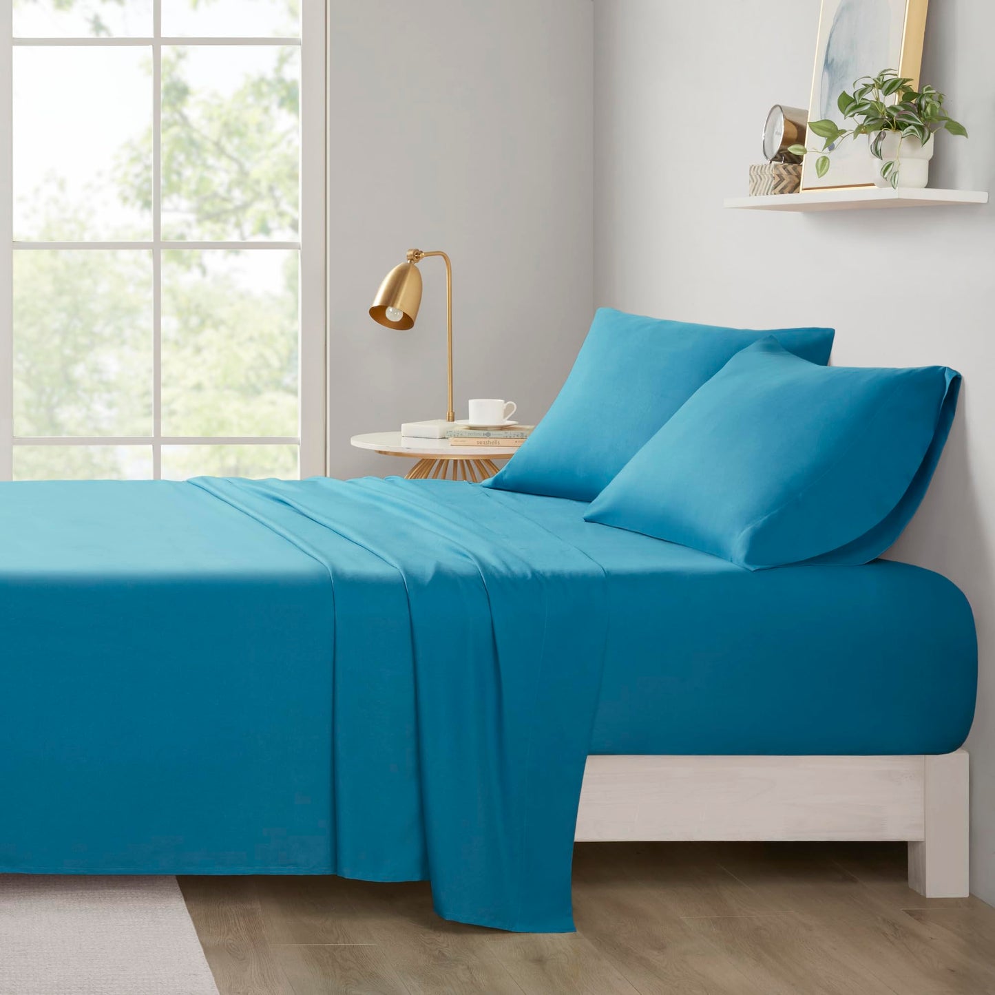 Intelligent Design Microfiber Wrinkle Resistant, Soft Sheets with 12" Pocket Modern, All Season, and Cozy, Matching Pillow Case, Queen, Teal 4 Piece