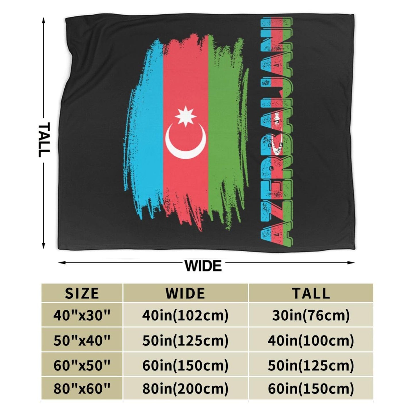 Azerbaijani Flag Blanket Throw Blanket for Couch Sofa Plush Fleece Bed Blankets Lightweight Comfy Flannel Ultra-Soft Warm Blankets for Home Camping Travel Gift 80"X60"