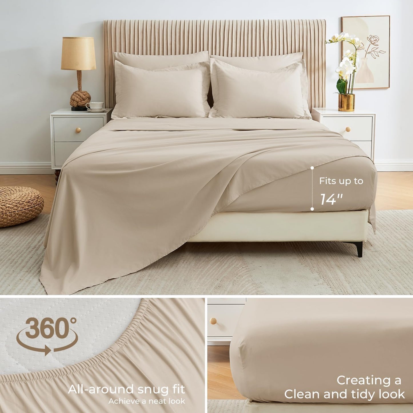 Sasttie Queen Comforter Set, Beige 7 Pieces Bed in a Bag Queen, Complete Bedding Set Includes Comforter, Flat Sheet, Fitted Sheet, Pillowcases and Pillow Shams, Beige