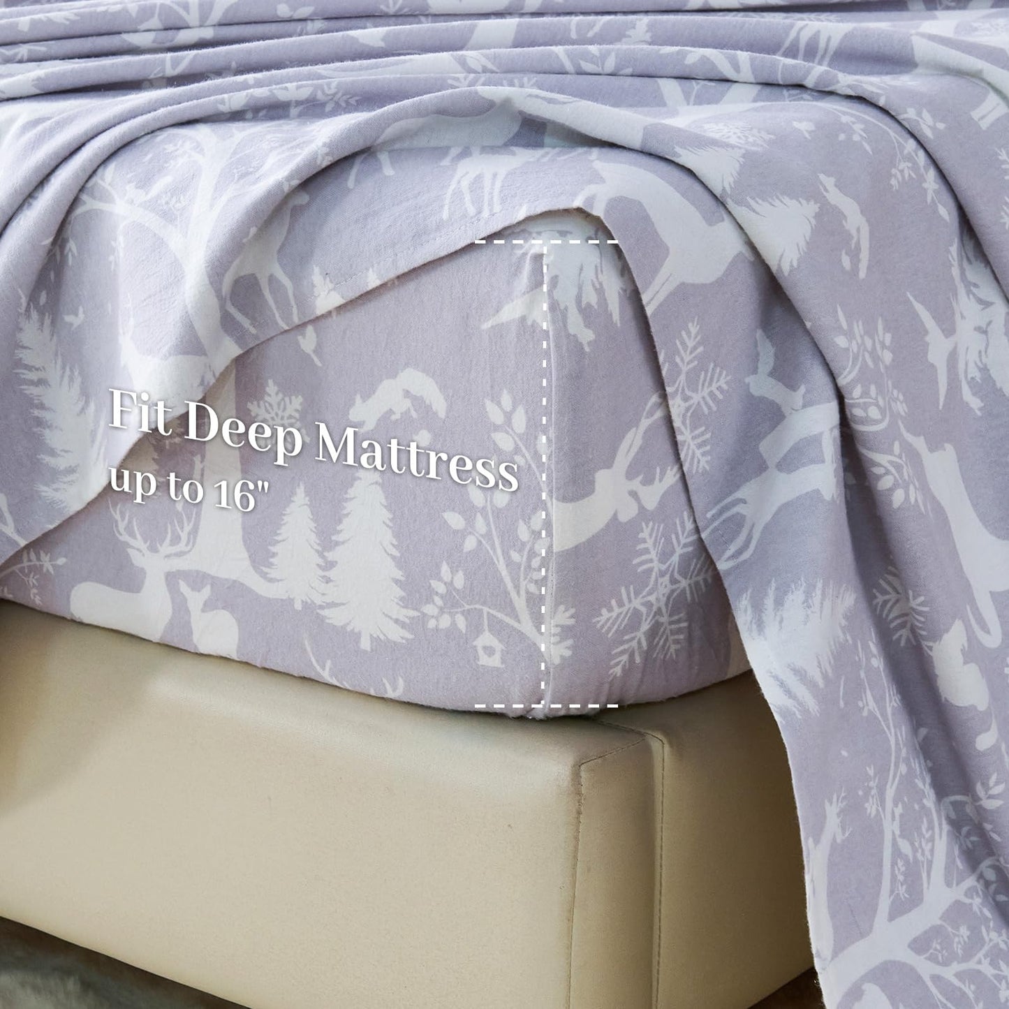 LANYETON 100% Cotton Flannel Sheets, Ultra Soft Cozy Warm Bed Sheets Set for All Season, 16" Deep Pocket, 3PC, Twin