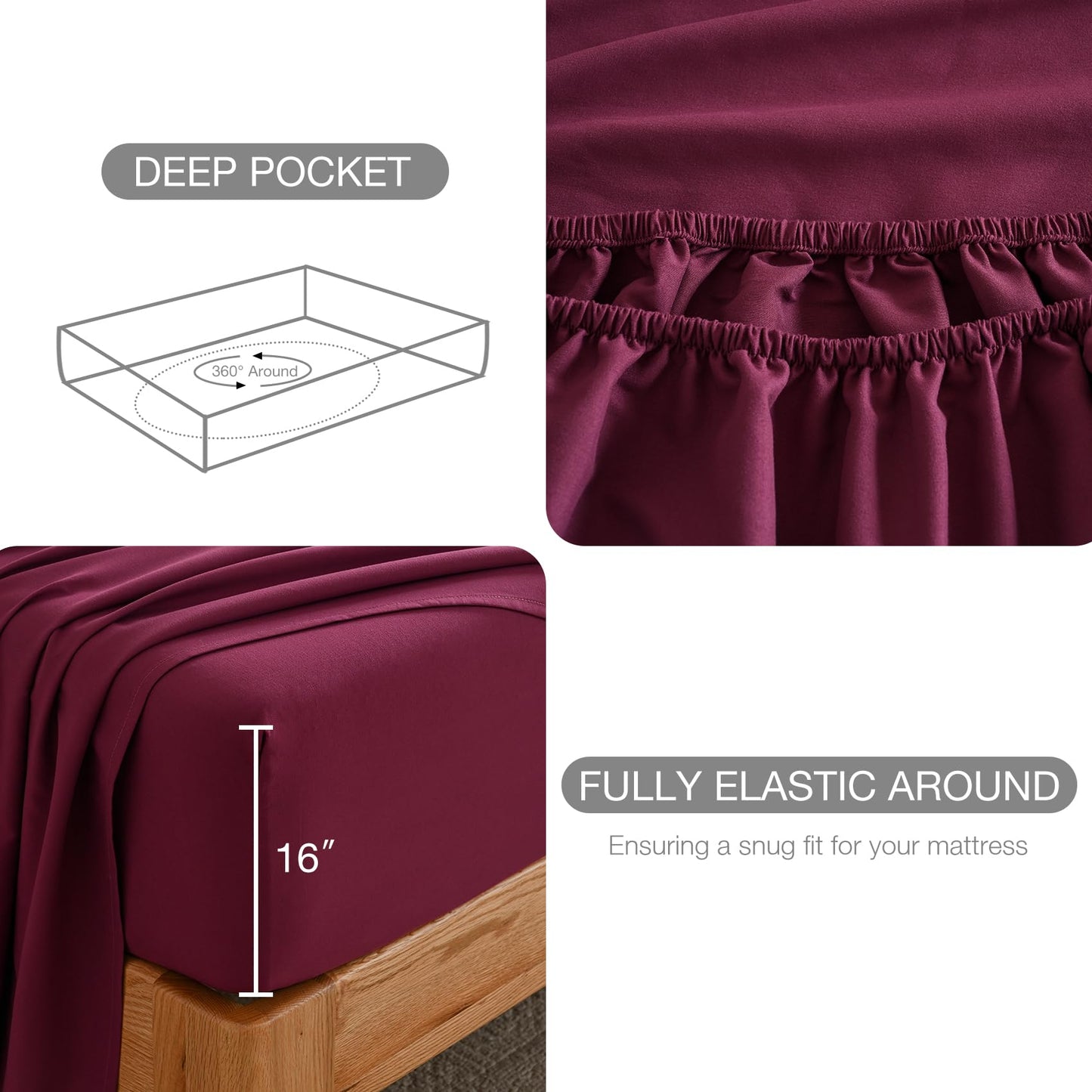 Yibeizi Fuchsia King Sheet Set,Soft Microfiber Cooling Bed Sheets,4 Pieces Deep Pocket Fitted Bedsheet Flat Sheet & Pillowcases