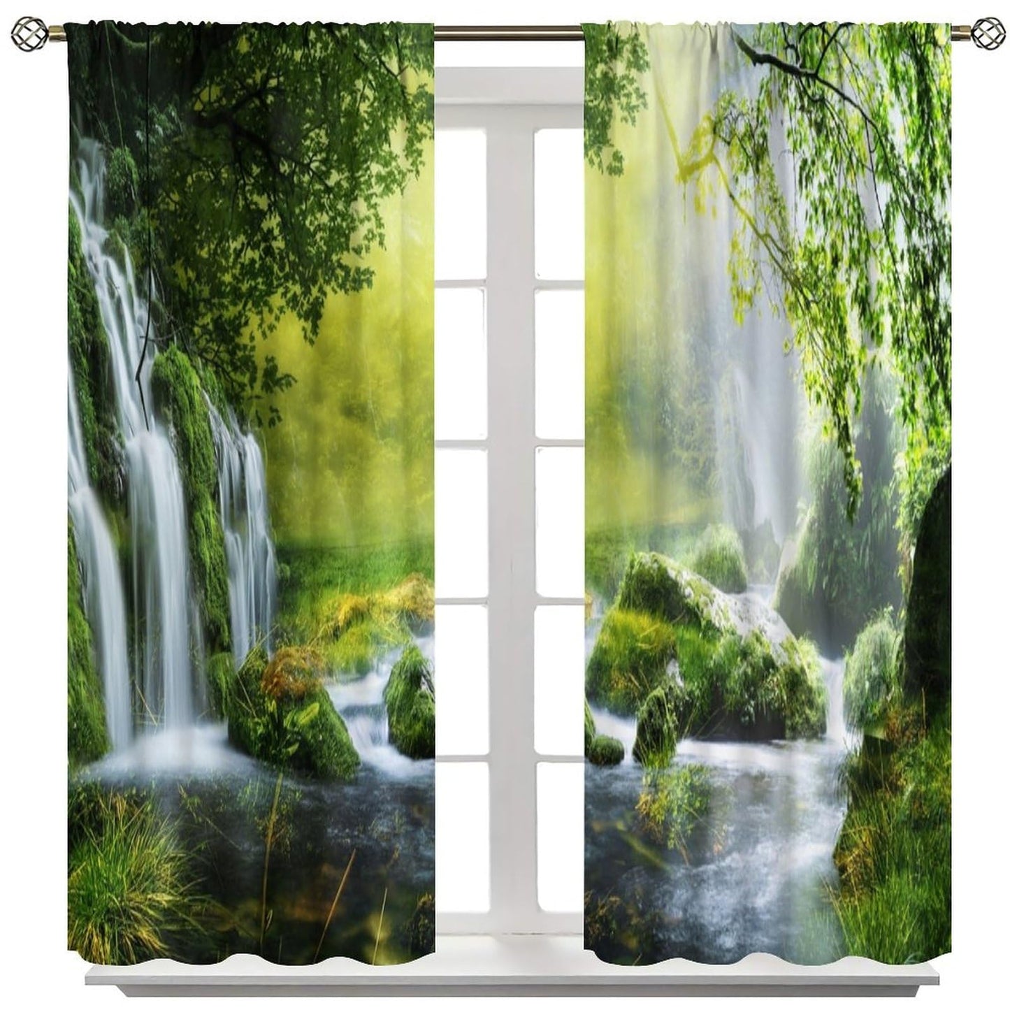Focusbrite Forest Curtains Rod Pocket Nature Tropical Jungle River Rainforest Waterfall Landscape Scenery Print Pattern Window Drapes for Bedroom Living Room Cafe Office Set 2 Panels,42x45 Inches