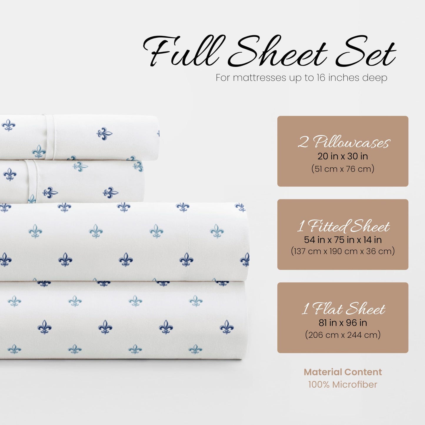 Linen Market 4 Piece Full Bedding Sheet Set (Navy Blue Lilies) - Sleep Better Than Ever with These Ultra-Soft & Cooling Bed Sheets for Your Full Size Bed - Deep Pocket Fits 16" Mattress