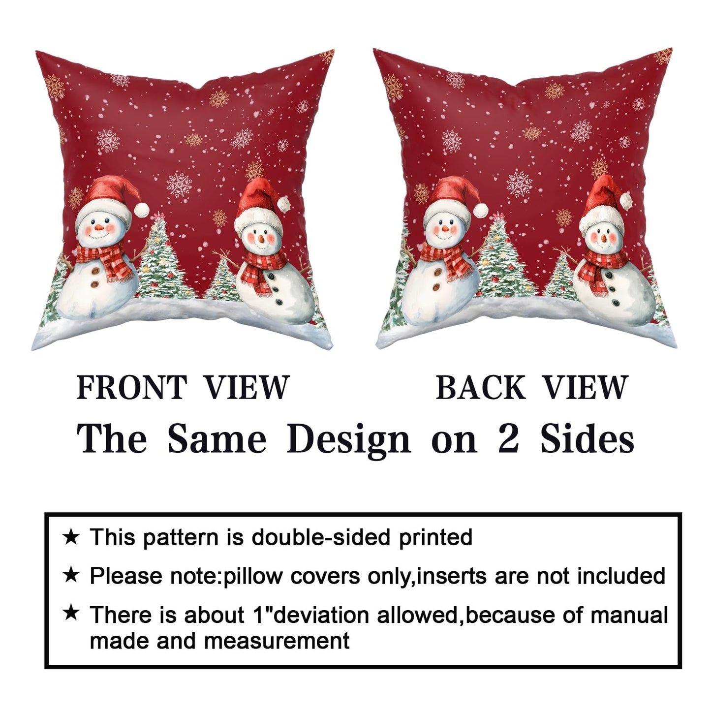 Giwawa Snowman Pillow Covers 18x18 Inch Red Winter Pine Tree Snowflake Pillow Cases Set of 2 Xmas Farmhouse Cushion Case Decorative Winter Holiday Decor for Home Couch Bed Sofa