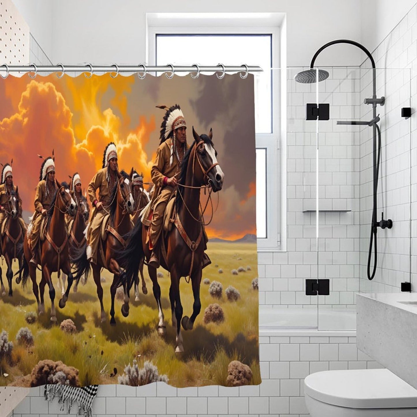 DGOGNFDNG Native American Horseback Riders Shower Curtain 71x71 Inches Waterproof and Bright Fabric Shower Curtains Bathroom Toilet Accessories Decor