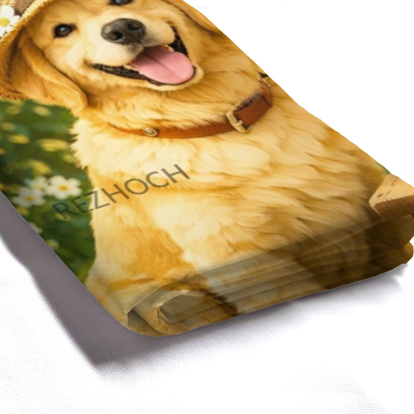 REZHOCH Summer Lemon Fun Golden Retriever Dog Shower Curtain 72x72Inch,Cute Animal Boho Home Bathroom Decor,Yellow Green Farmhouse Woodland Kid Adult Waterproof Fabric Bath Set with Hooks