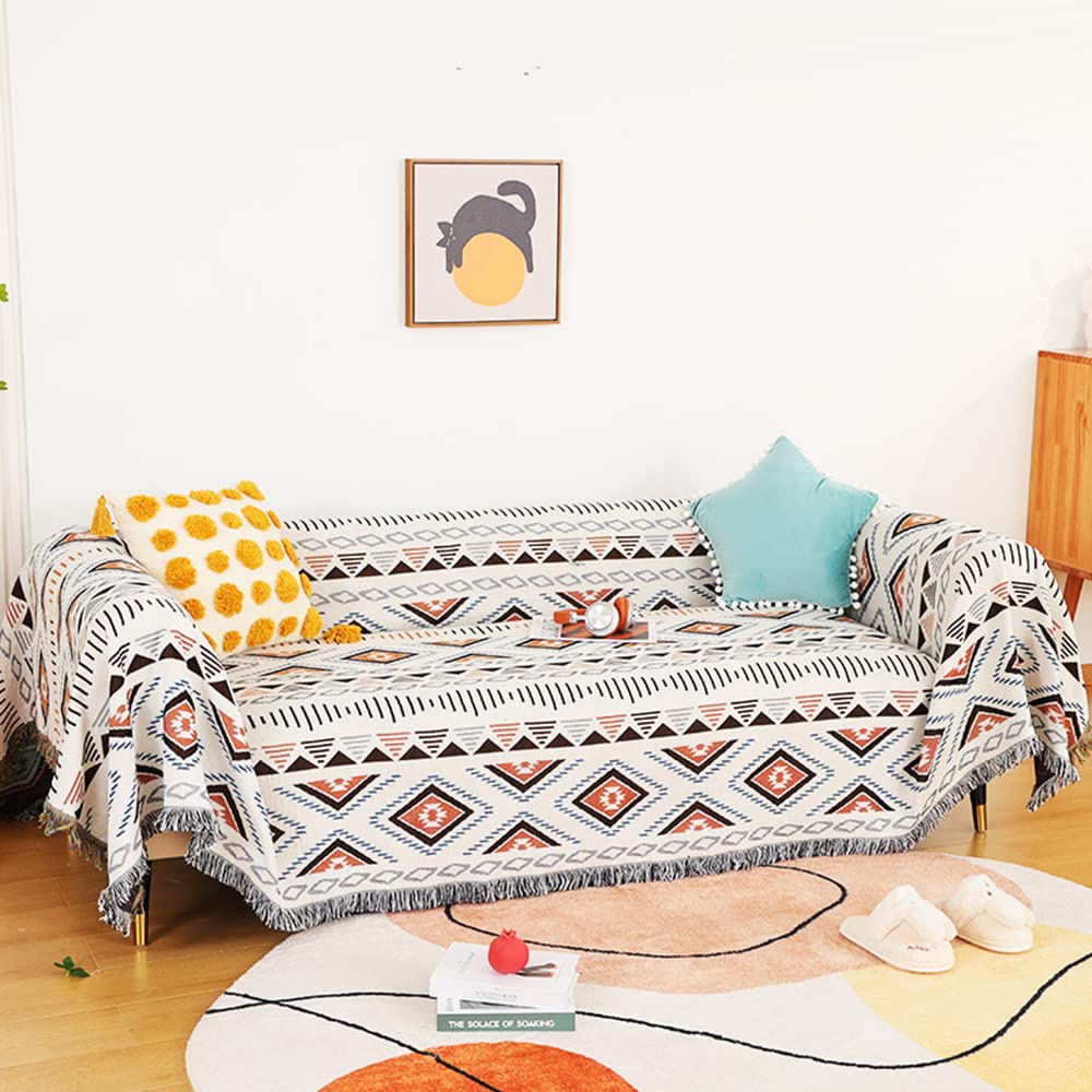 Lqprom Boho Throw Blankets Knit Bed Blankets with Tassel Aztec Western Throws Cover Farmhouse Decor for All Season Sofa Couch Chair Outdoor Camping Picnic Tent Beach Car Traveling 63"x87"