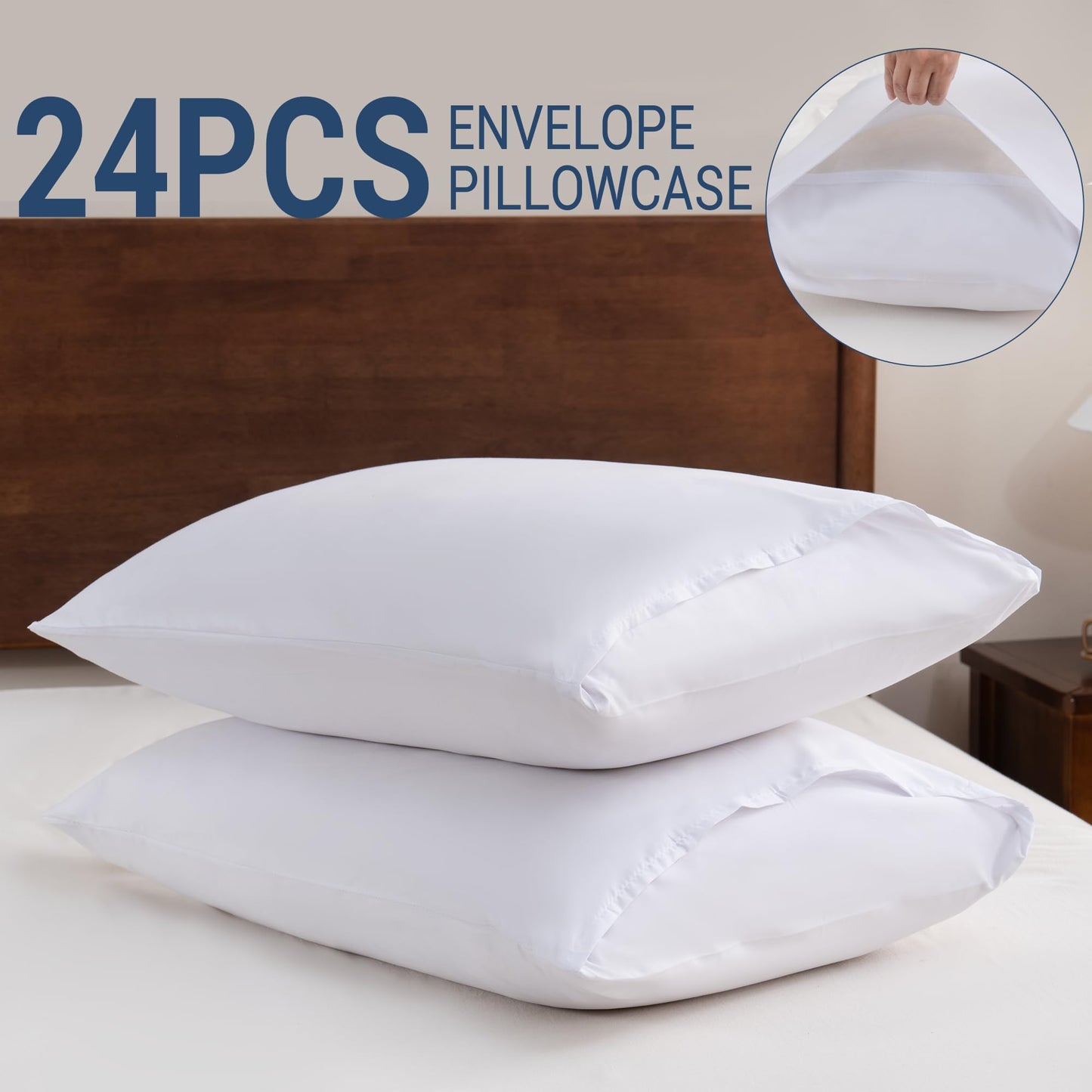 White Pillowcases King Size 24 Pack - Bulk Pillow Cases with Envelope Closure, Soft Brushed Microfiber Pillow Covers Hospital Hotel Airb&bs Essentials for Hosts, 20x36