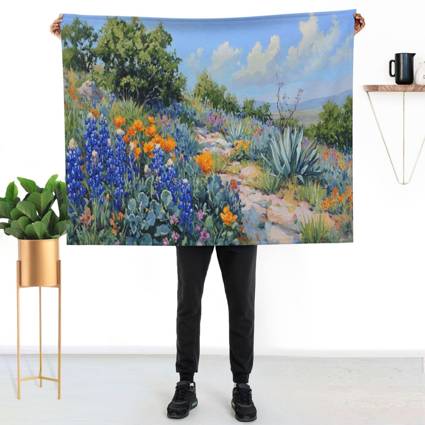 Jfniub Blue Flowers Texas Bluebonnet Blanket Throw Bedding Room Decor Flannel Blankets for Bedroom Living Rooms Warm All Season 50"X40"