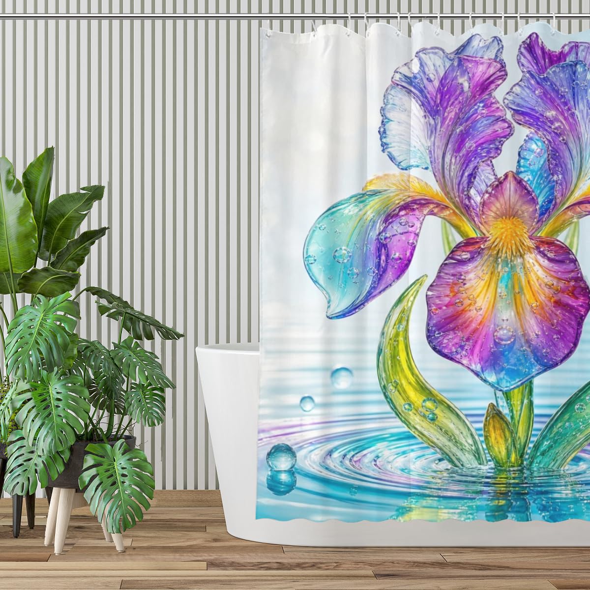 Youtoko Rose Floral Shower Curtain 72x72 Inch with 12 Hooks Polyester Bath Decor Set Whimsical Tropical Hibiscus Mix Romantic Style for Boho Bathroom