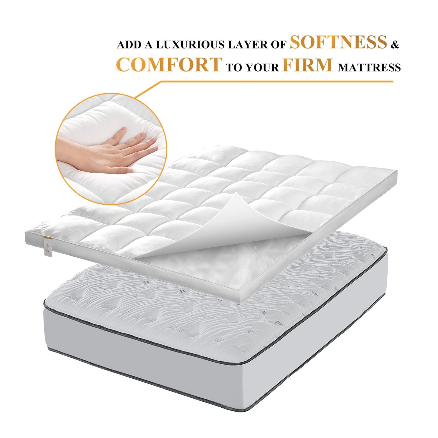 1400 GSM Extra Thick Queen Mattress Topper Cooling Pillow Top Mattress Topper Queen Size Bed, Plush Soft Down Alternative Mattress Pad with Elastic Straps, 6-22 Inches Deep, Back Support