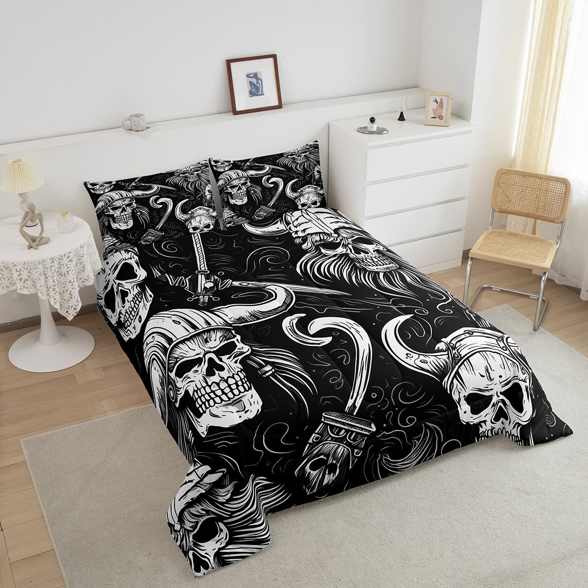 Feelyou Ancient Viking Comforter Set Queen Size Soft Bedding Set with Pillow Case Retro Nautical Ocean Bathroom Comforter Set Queen Size Soft Lightweight Breathable Comforter for All Season
