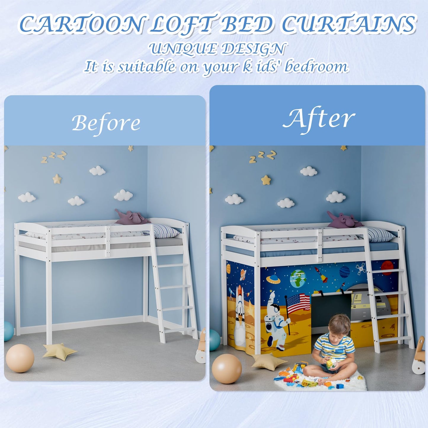 YRDKB Astronaut Bunk Bed - Curtains Premium and Customizable Cartoon Loft Bed Curtains for Children to Enhance The Imaginative Creation Bedroom Curtains(3PCS,Twins)