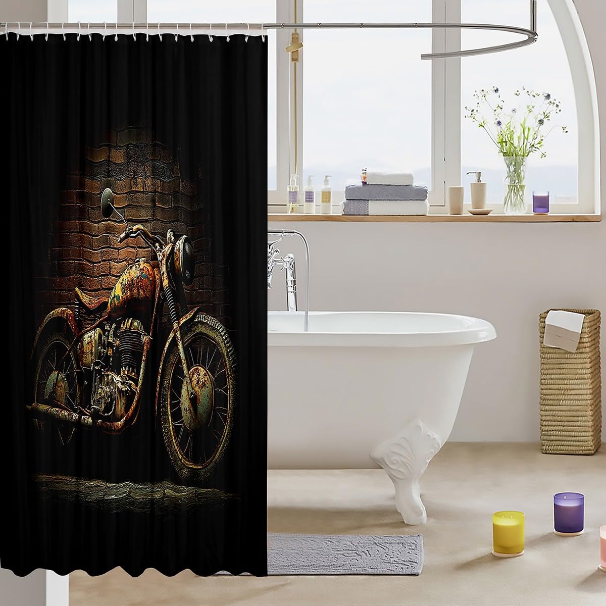 Feelyou Boys Girls Dirt Bike Bath Curtain Racing Motocross Shower Curtain Kids Motorcycle Bathroom Shower Curtain Set Motorbike Teens Bathroom Accessories Bedroom Decor 72"x78"