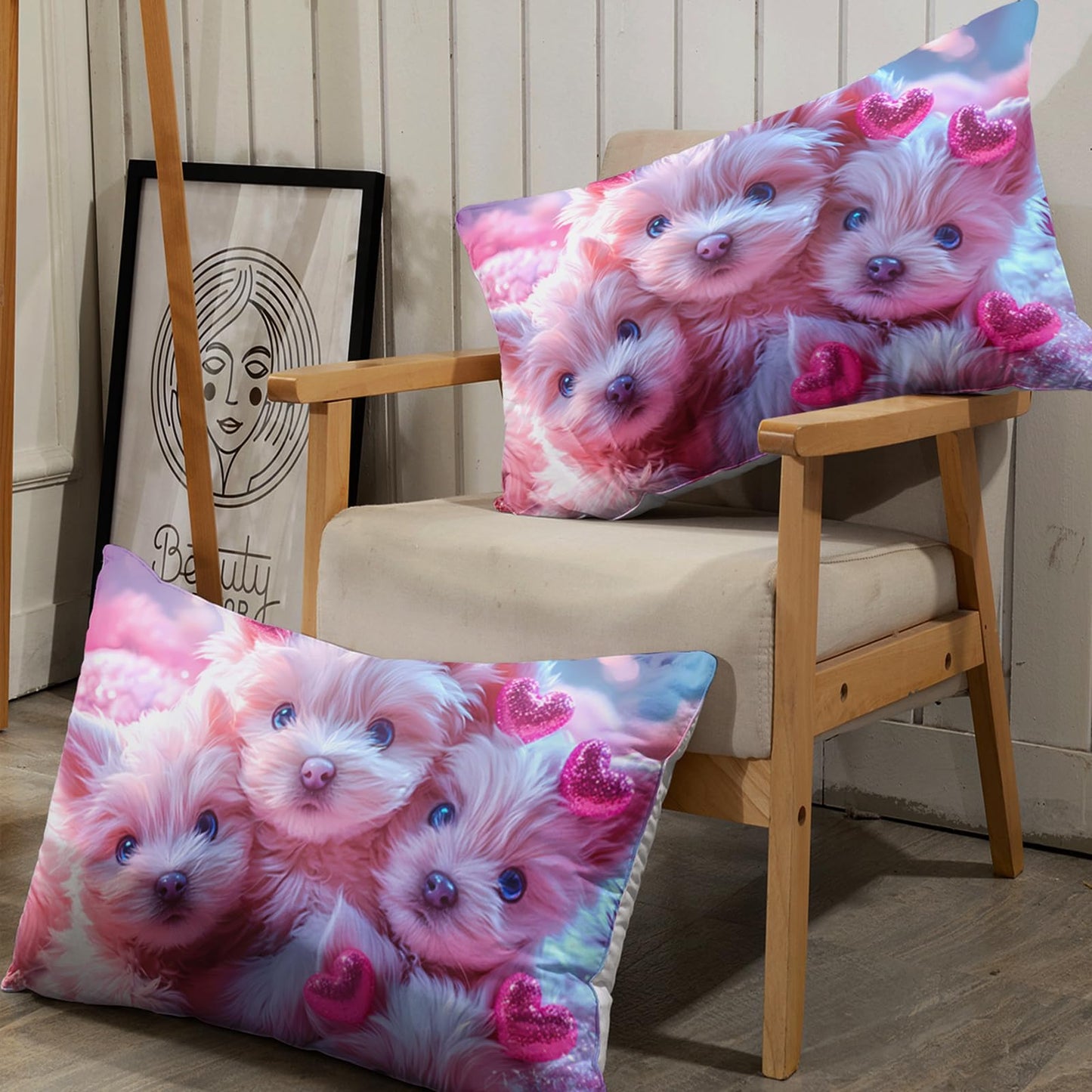 AILONEN Cute Dogs Fitted Sheet Set Twin Size - Kawaii Pink Puppy Bedding Bet for Kids Teen Girls - Lovely 3D Pet Animals Bed Sheet with 2 Pillowcases - 3Pcs
