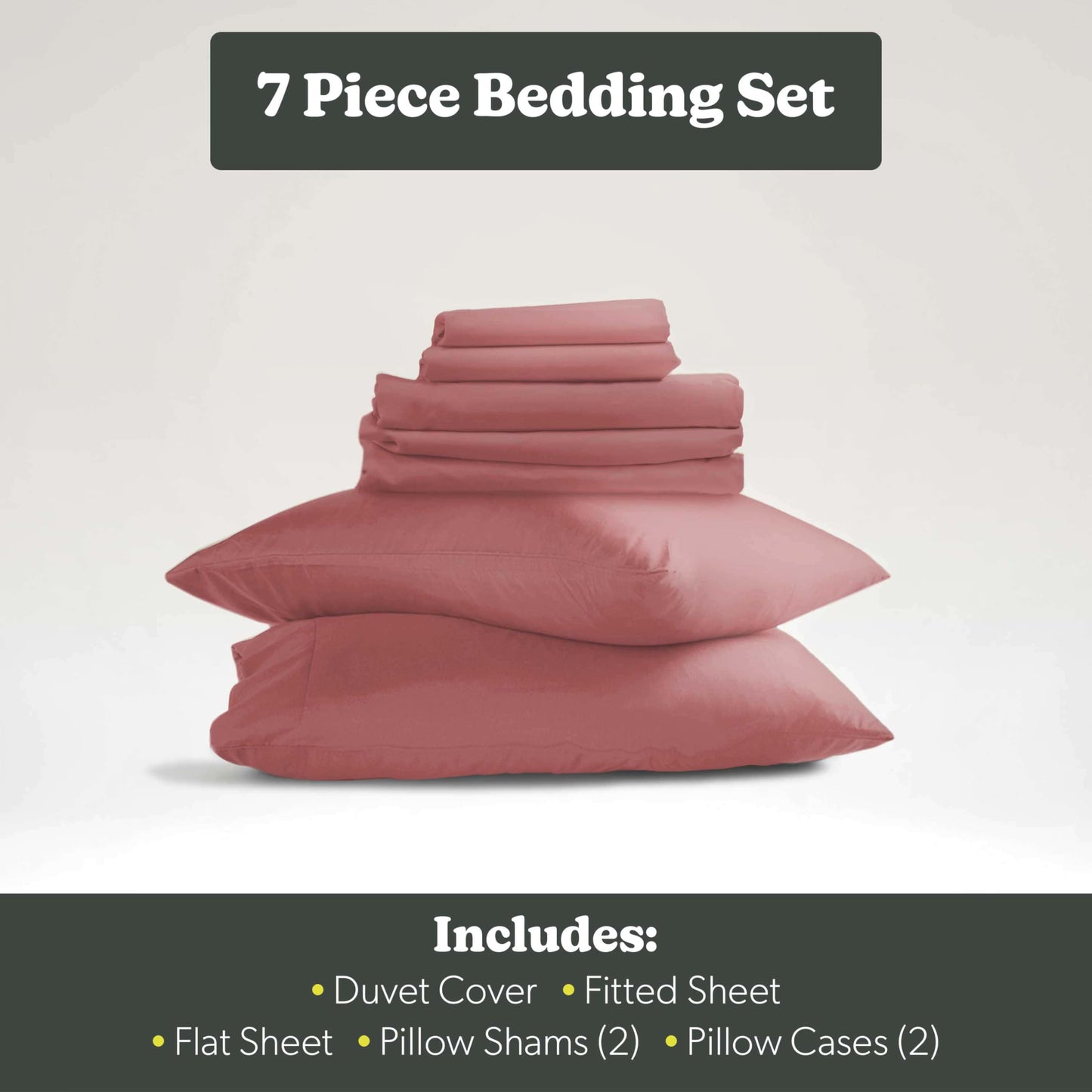 Hearth & Harbor Queen Size Duvet Cover & Bed Sheet Set Pink Clay, 7 Piece Soft Double Brushed Bedding Set, Includes Duvet Cover, Flat Sheet, Fitted Sheet, Pillowcases and Pillow Shams