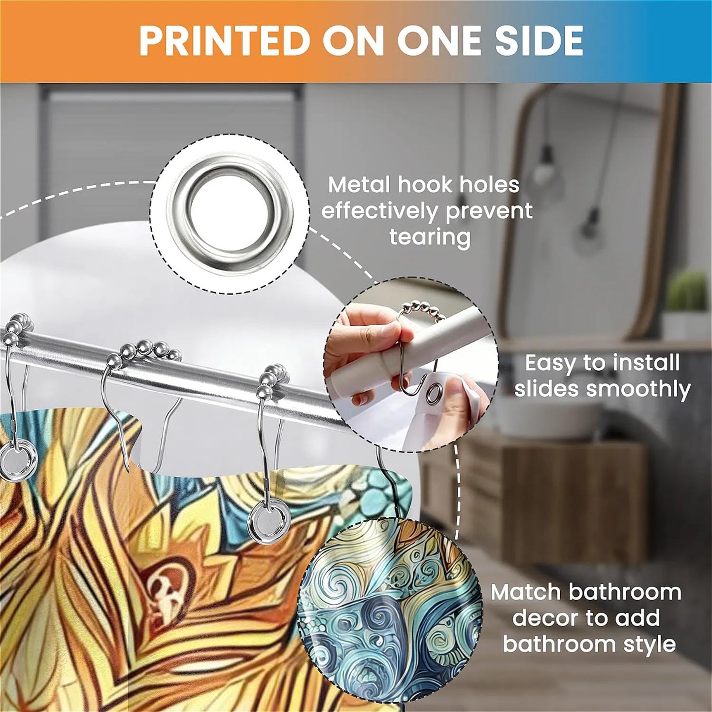 TANGXUNFA Colorful Fjords Shower Curtain for Bathroom, Water-Resistant Long Shower Curtain Set 72x72 Inch with Metal Grommets and 12 Metal Hooks