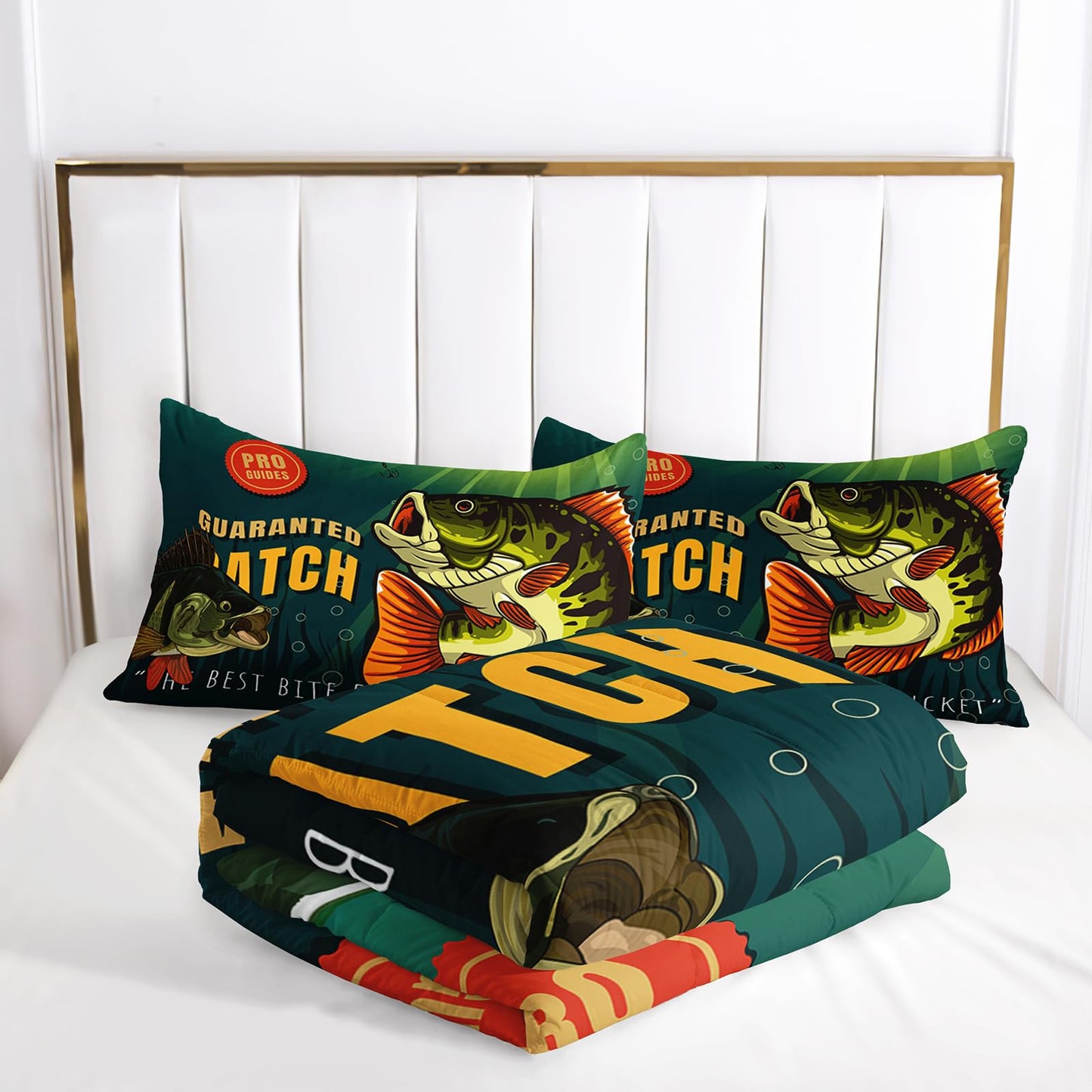 Nttopship Big Pike Fish Comforter Sets, Hunting and Fishing Pattern Bedding Set Twin Size for Kids,Fishing Underwater Animals Bedding Sets All Season 1 Comforter and 2 Pillowcases