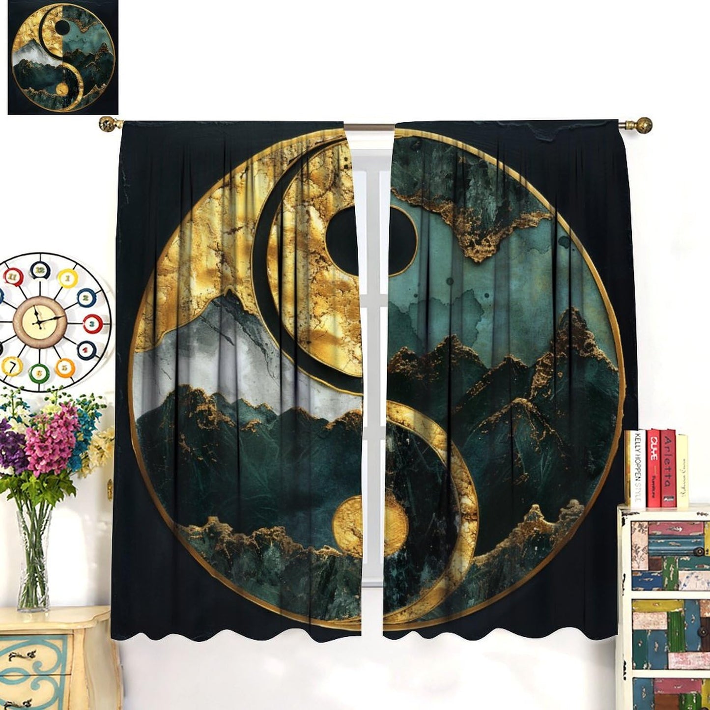 Brebasf Modern Natural Yin Yang Marble Rod Pocket Blackout Curtains Abstract Geometric Painting Art Mountain Marble Curtains Window Treatment for Living Room-2 Panels 45" L x 21" W