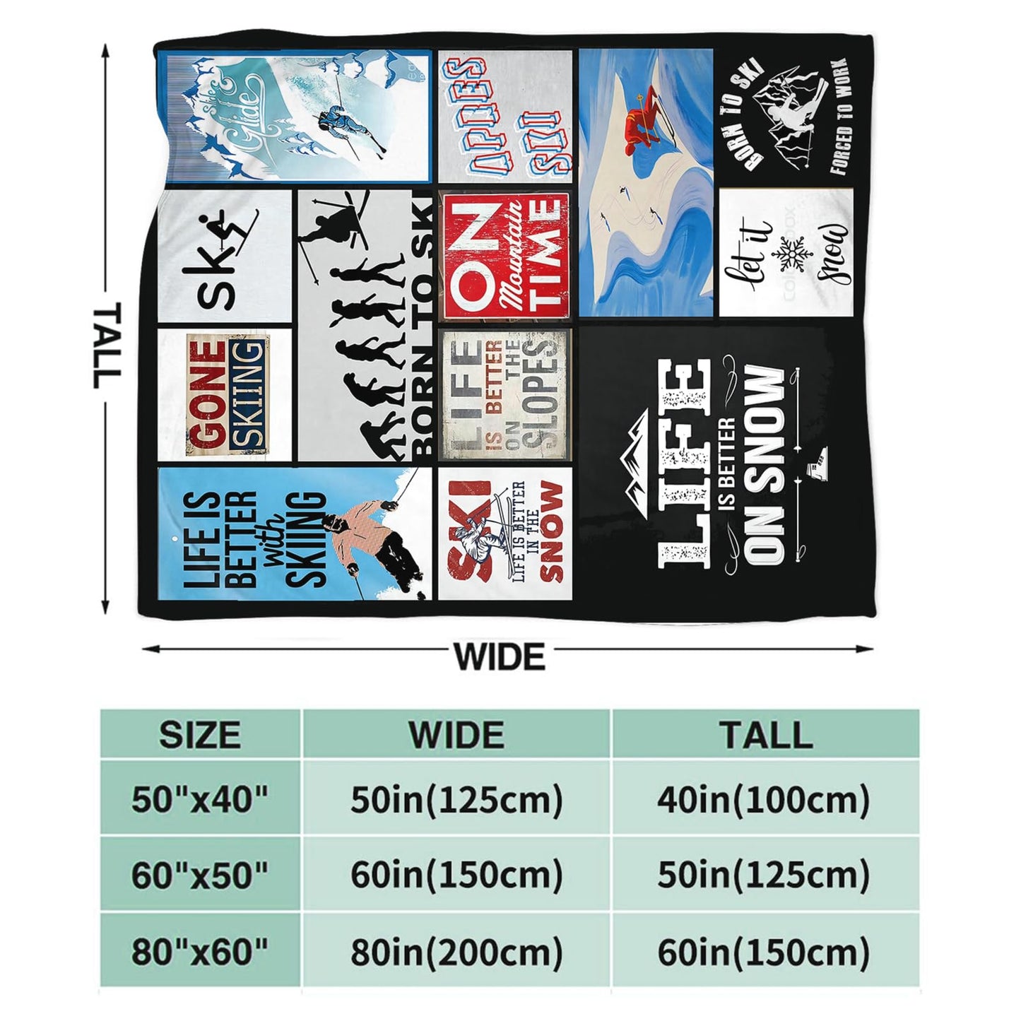 Tijuboni Ski Throw Blanket Skiing Gifts for Girls Boys Women Men Kids Adults Soft Flannel Fleece Blanket for Couch Sofa Bed Home Decor 40"x50"