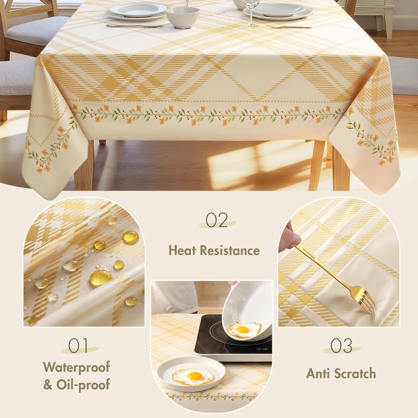 Quantum Love Heavy Duty Vinyl Tablecloths Rectangular Waterproof Plastic Yellow Table Cloth Wipeable Washable Table Cover for Dining Birthday Living Room Gathering (55'' x 78'',Lemon Stripe Check)