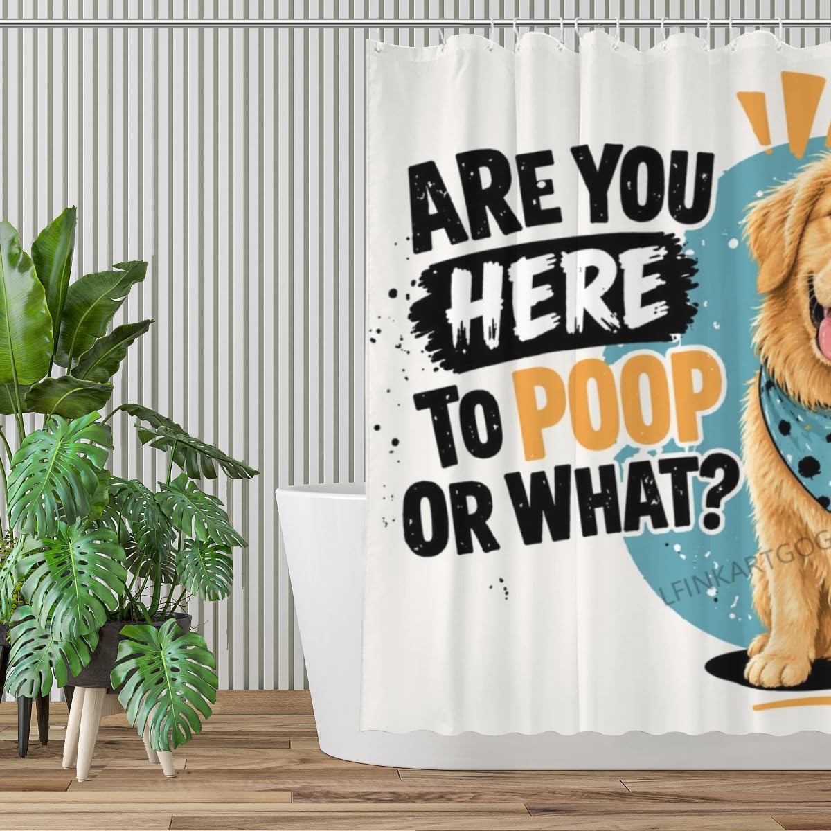 LFINKARTGOGO Funny Golden Retriever Shower Curtain 72x72 with 12 Hooks are You Here to Poop or What Waterproof Washable Polyester Bath Curtain for Home Hotel Decor