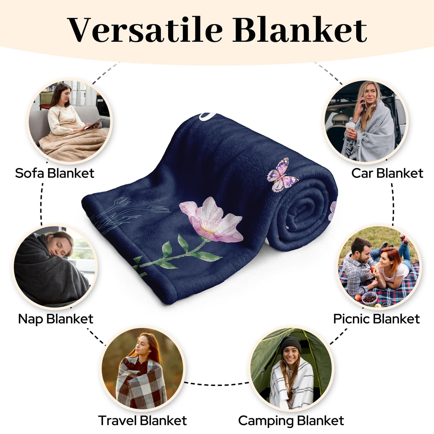 Silkwishes Gifts for Mom Mothers Day Birthday Gifts for Mom Blanket, Moms Gifts from Daughter Son, for Mother Gifts Mommy Blanket 60" x 50" Blue with Purple Flower
