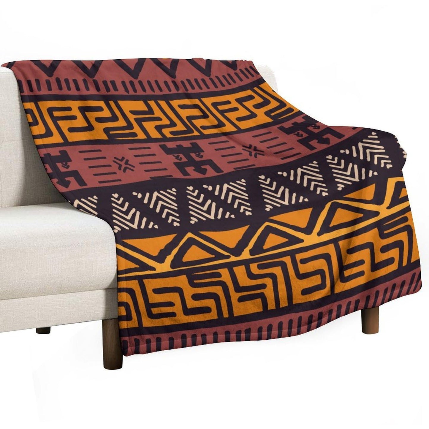 ZhiRain African Tribal Throw Blanket African Mud Cloth Pattern Abstract Geometric Ethnic Traditional Blanket for Sofa Bed Couch Chair Or Dorm 50"x60"