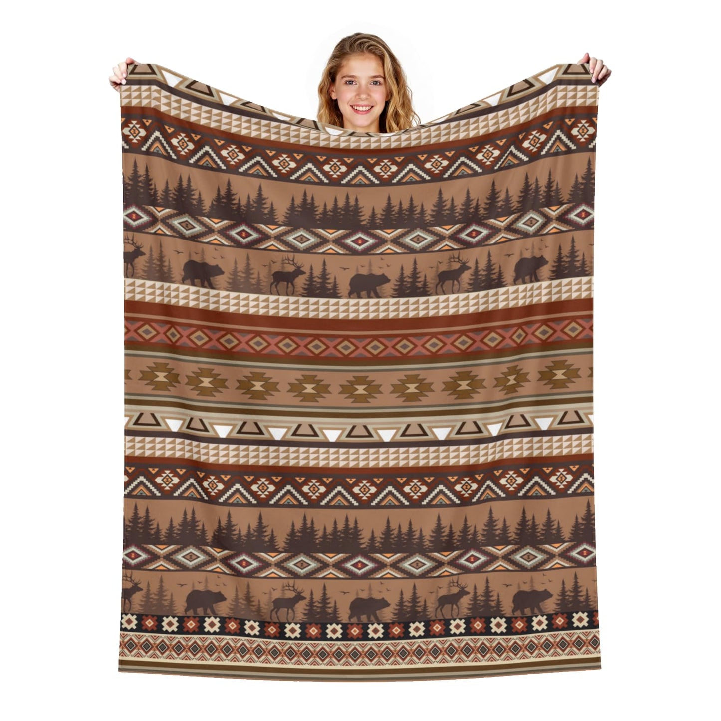 Arktrident Rustic Bear Deer Throw Blanket Boho Ethnic Soft Flannel Bed Blankets Plush Warm Lightweight Couch Cover for Bedroom Living Room 50X60 Inch