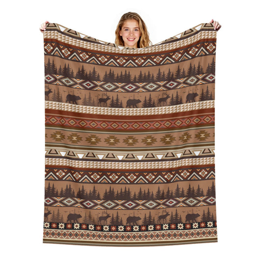 Arktrident Rustic Bear Deer Throw Blanket Boho Ethnic Soft Flannel Bed Blankets Plush Warm Lightweight Couch Cover for Bedroom Living Room 50X60 Inch