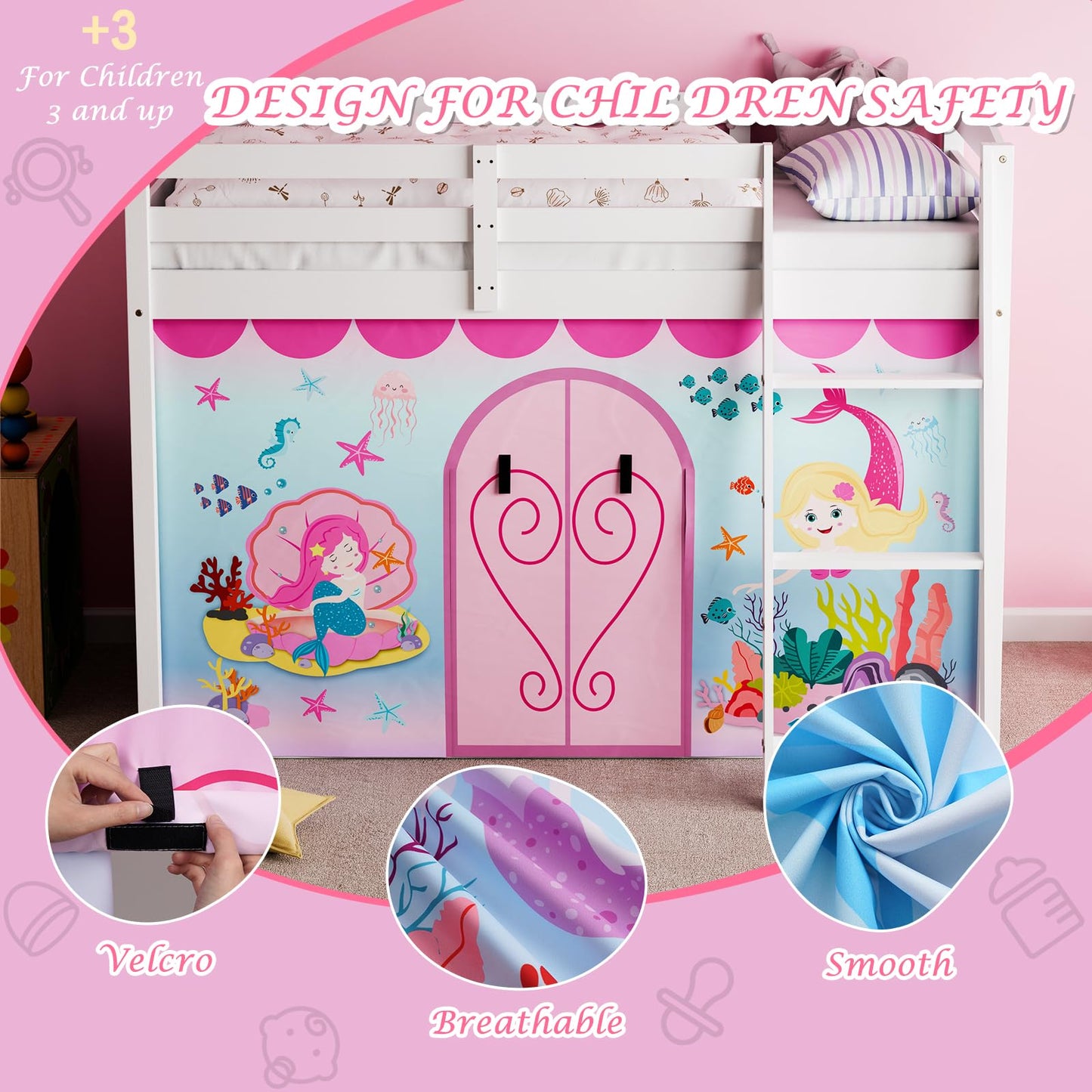 YRDKB Mermaid Bunk Bed - Curtains Premium and Customizable Cartoon Loft Bed Curtains for Children to Enhance The Imaginative Creation Bedroom Curtains(3PCS,Twins)