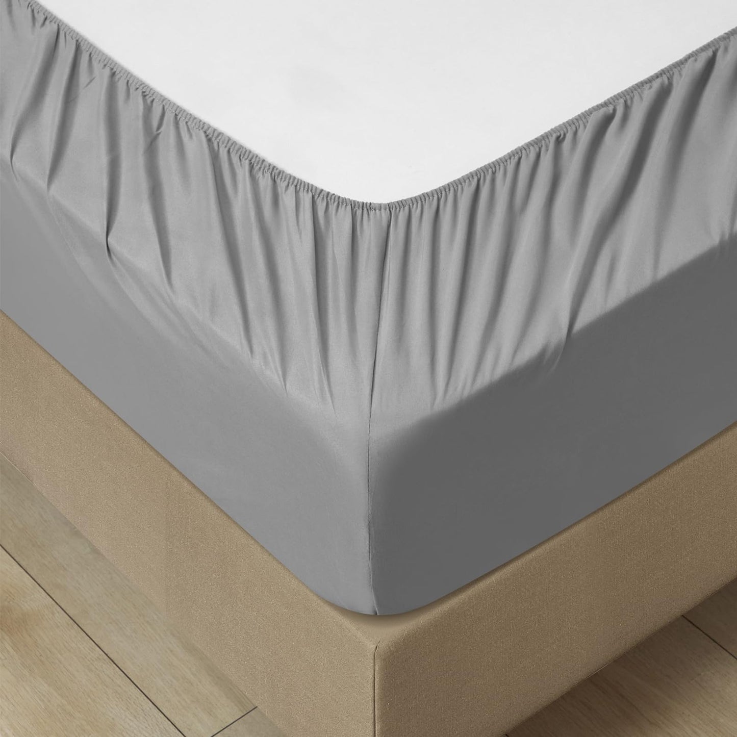 AiMay 6 PC Sheet Pillowcase Set Deep Pocket Double Brushed Microfiber Soft Durable Solid Color Wrinkle Free 1 Flat Sheet 1 Fitted Sheet 2 Pillowcases 2 Pinch Plated Pillowcases(Light Gray, Queen)