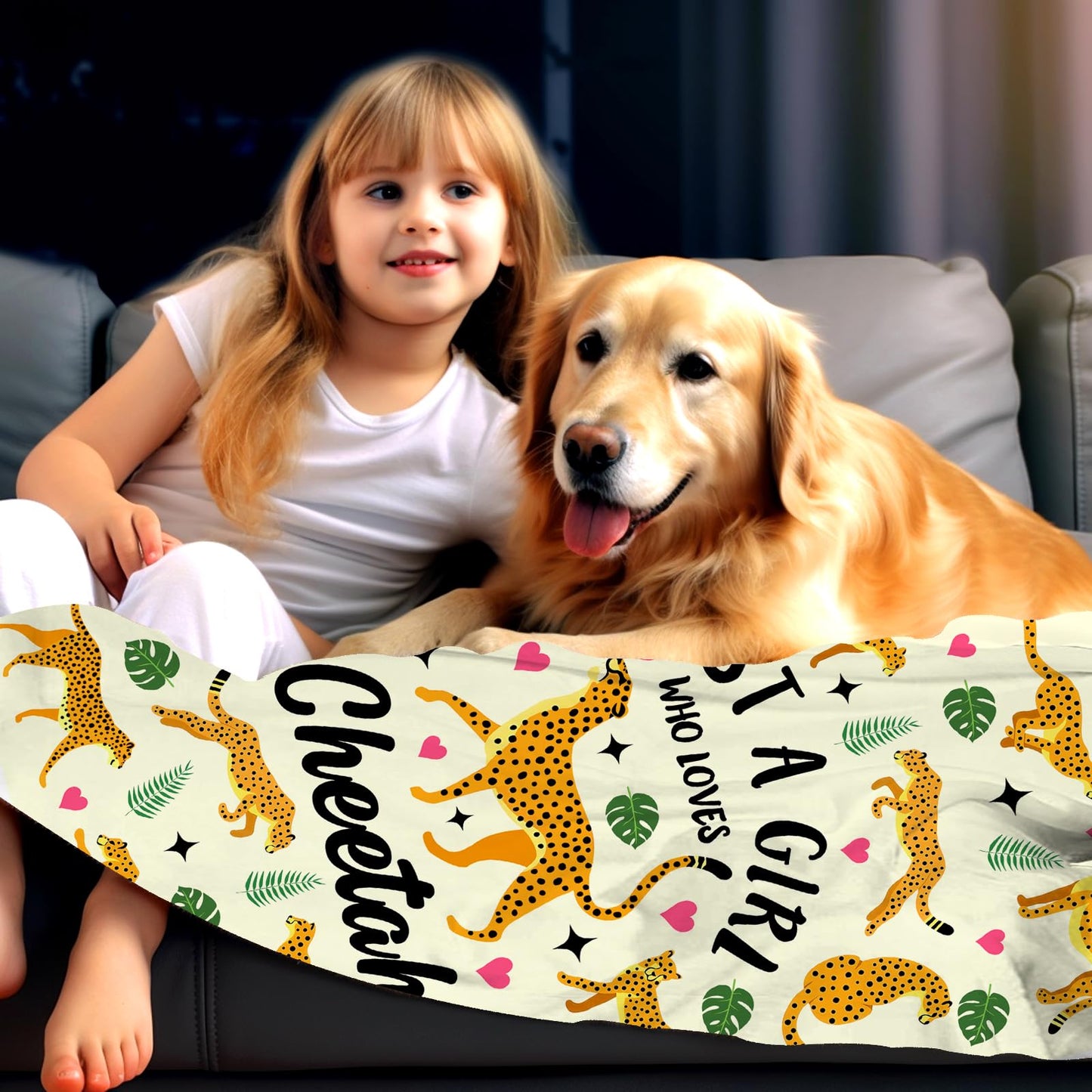 FLOW4U Cheetah Blanket Gifts for Girls Plush Just A Girl Who Loves Cheetahs Stuff Blanket Throw Fleece Bedding Cheetahs Gifts for Cheetah Lovers Girls Kids Women Birthday Party Decorations 50"X40"