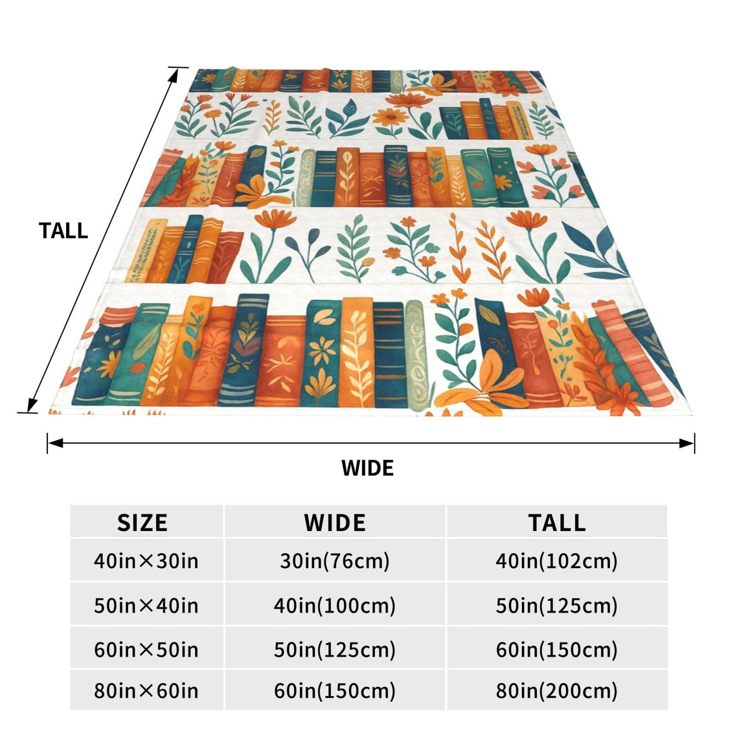 BINBINNIAO Book & Flower Blanket Flannel Couch Sofa Home Outdoors Keep Warm Blankets 50"x40"