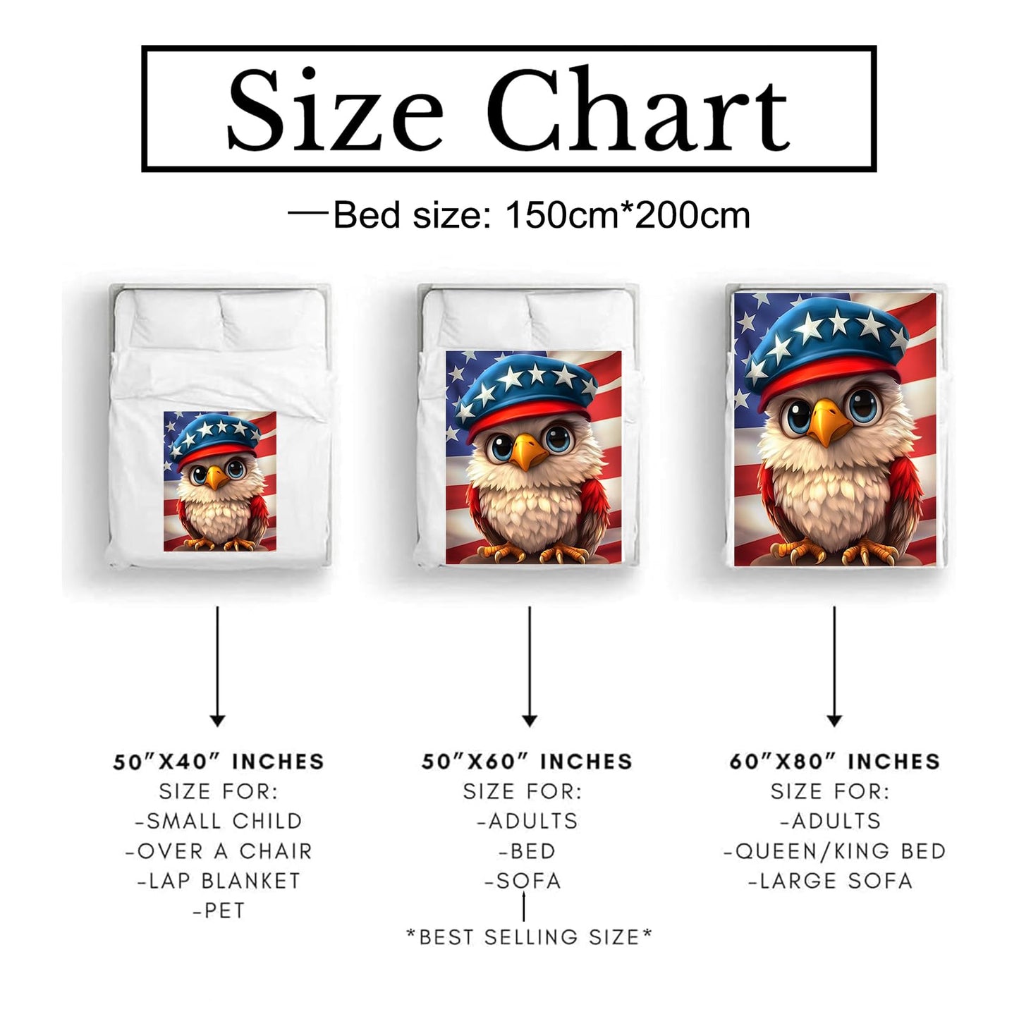 Bidesk Cute Eagle Blanket Soft Cozy Flannel Throw Blanket, Warm Yet Lightweight Patriotic Eagles with Star Hat Blankets for Travel, Couch, Bed, for Women Girls Kids, Fuzzy Outdoor Comfort Wrap 60"×50"