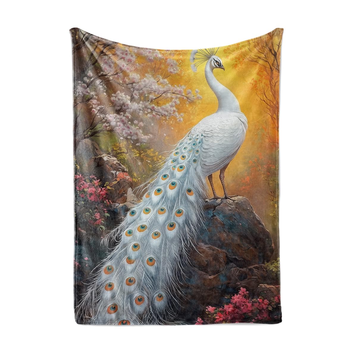 HUNXIAOJ Peacock Throw Blanket Peacock Themed Decor Animal Print Blanket King Size Soft Warm Flannel for Sofa Bed (60 in x 80 in)
