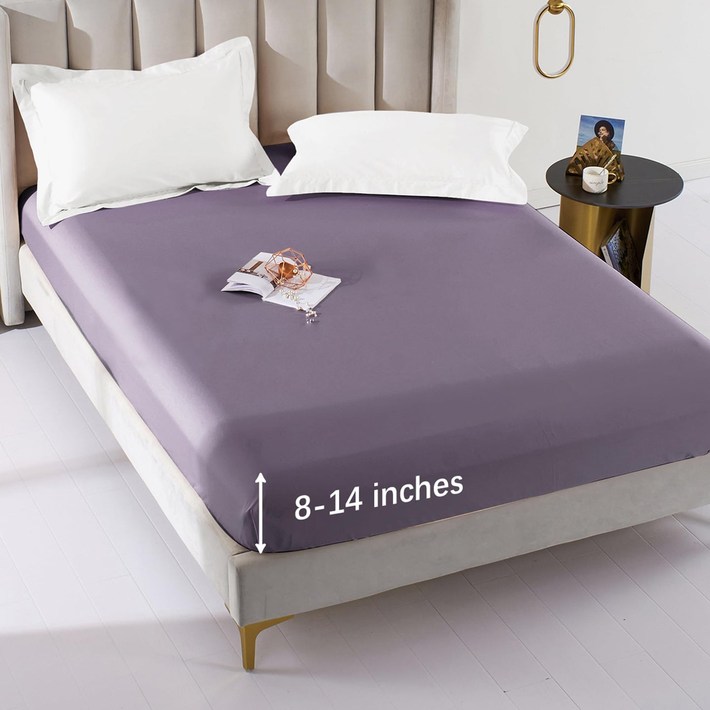 MILDLY Deep Pocket Fitted Sheet Only Queen Size 60"x80" 100% Long Staple Cotton Purple Breathable Bottom Sheet Fits Up to 14" Deep Mattress