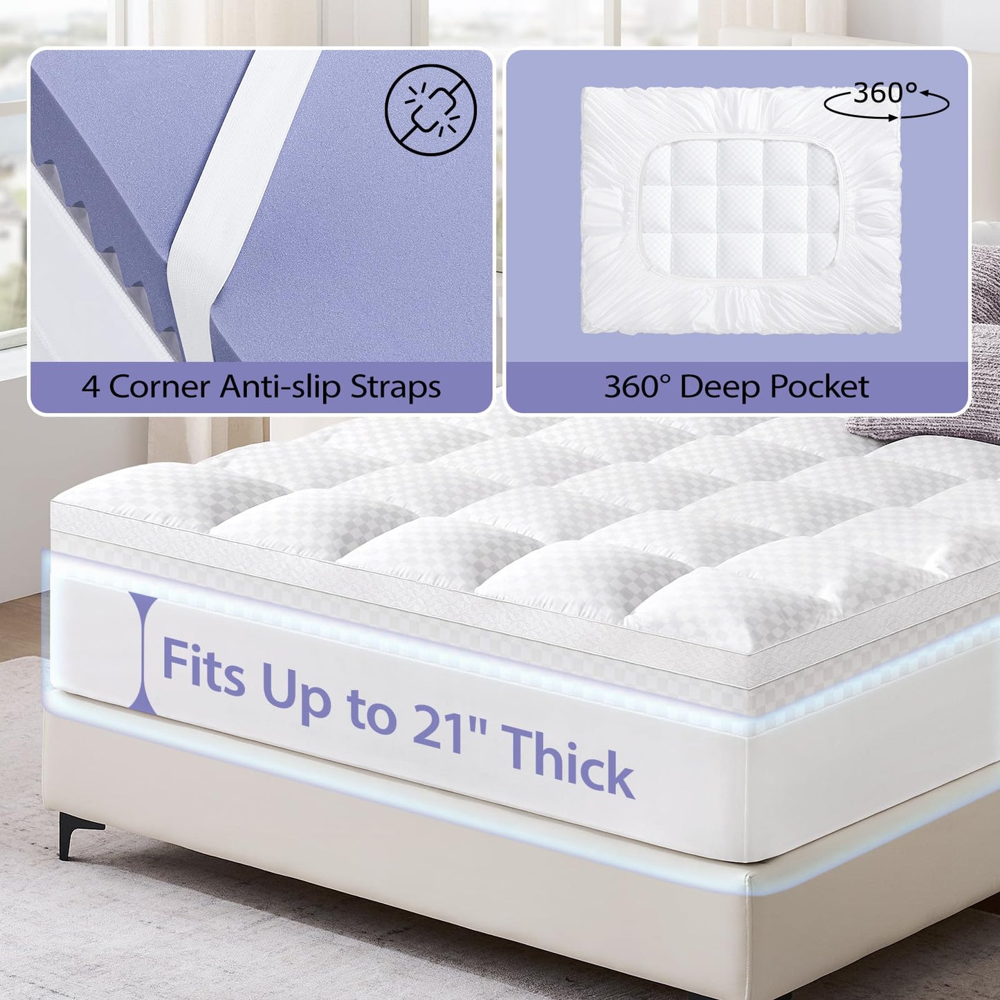 downluxe 4 Inch Queen Memory Foam Mattress Topper Pro Dual Layer 2 Inch Cooling Gel Egg Crate Memory Foam Plus 2 Inch Pillow Top Soft with Deep Pocket