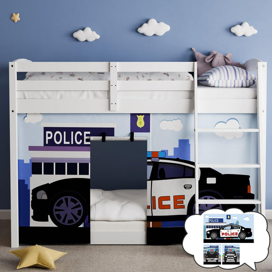 YRDKB Police Car Bed Curtains - 33H Premium and Customizable Cartoon Loft Bed Curtains for Children to Enhance The Imaginative Creation Bedroom Curtains(3PCS,Twins)