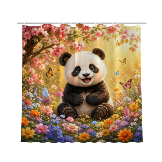 REZHOCH Nature Cozy Funny Panda Shower Curtain 72x72Inch,Cute Animal Forest Woodland Home Bathroom Decor,Colorful Flowers Butterfly Kids Adult Farmhouse Bath Set with Hooks