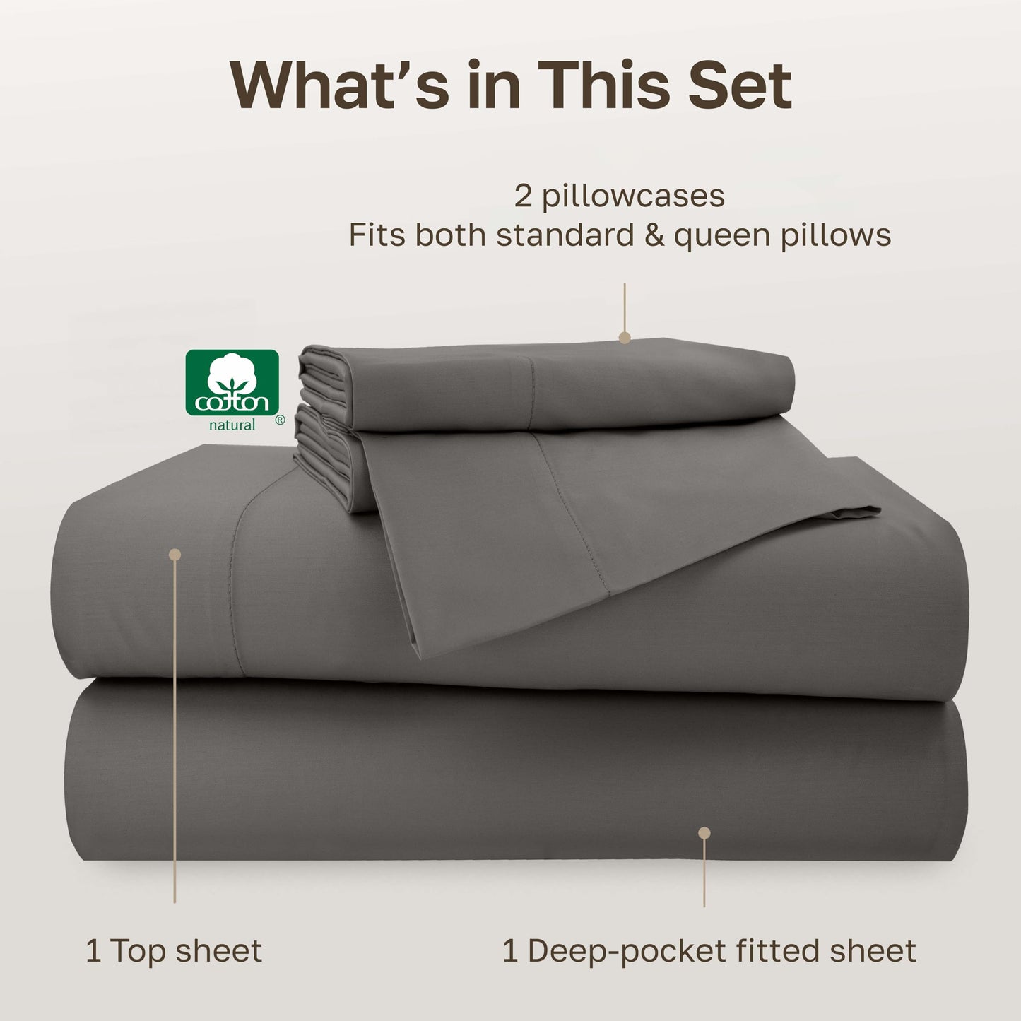 California Design Den Sheets for Queen Size Bed, Soft 100% Cotton Sheets Deep Pockets Snug Fit Elastic, 500 Thread Count Sateen (Dark Grey)