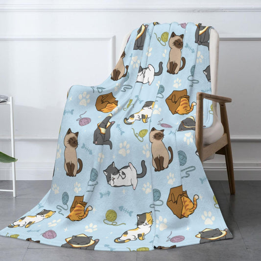 Soft Fluffy Cat Pattern Blanket, Cute Feline Design Cozy Throw Blanket for Adults Kids Pet,Lightweight Warm Plush Fleece Blanket for Couch Bed Sofa, for Cat Lovers 50"x40"