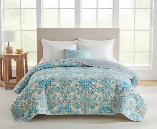 Andreannie Boho Style Quilts King Size Bedding Set Quilted Bedspread Bohemian Floral Soft and Lightweight Bedspread for All Season, Bedding Coverlet with 2 Matching Pillow Shams (3 Pieces)