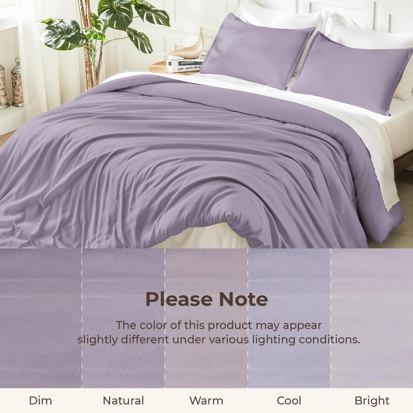 Litanika Grayish Lavender Purple Comforter Set King Size, 3 Pieces Lightweight Solid Bedding Comforter Set, All Season Fluffy Bed Set (104x90In Comforter & 2 Pillowcases)
