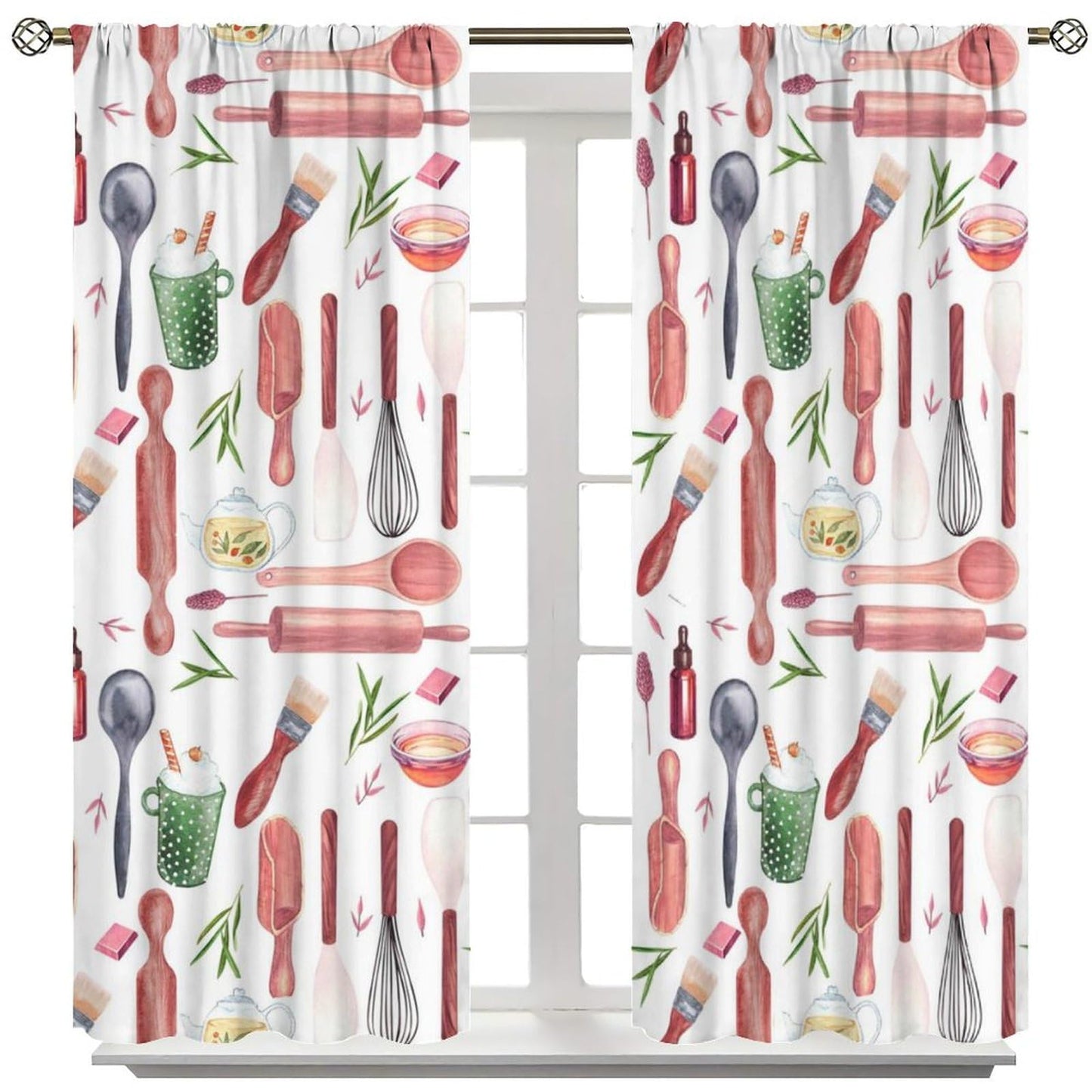 Brebasf Rustic Kitchen Chef Curtains - Abstract Modern Art Cooking Theme Kitchenware Print Window Treatment Room Darkening Blackout Curtains Thermal Insulated Rod Pocket Curtains 2 Panels 45"L x 21"W