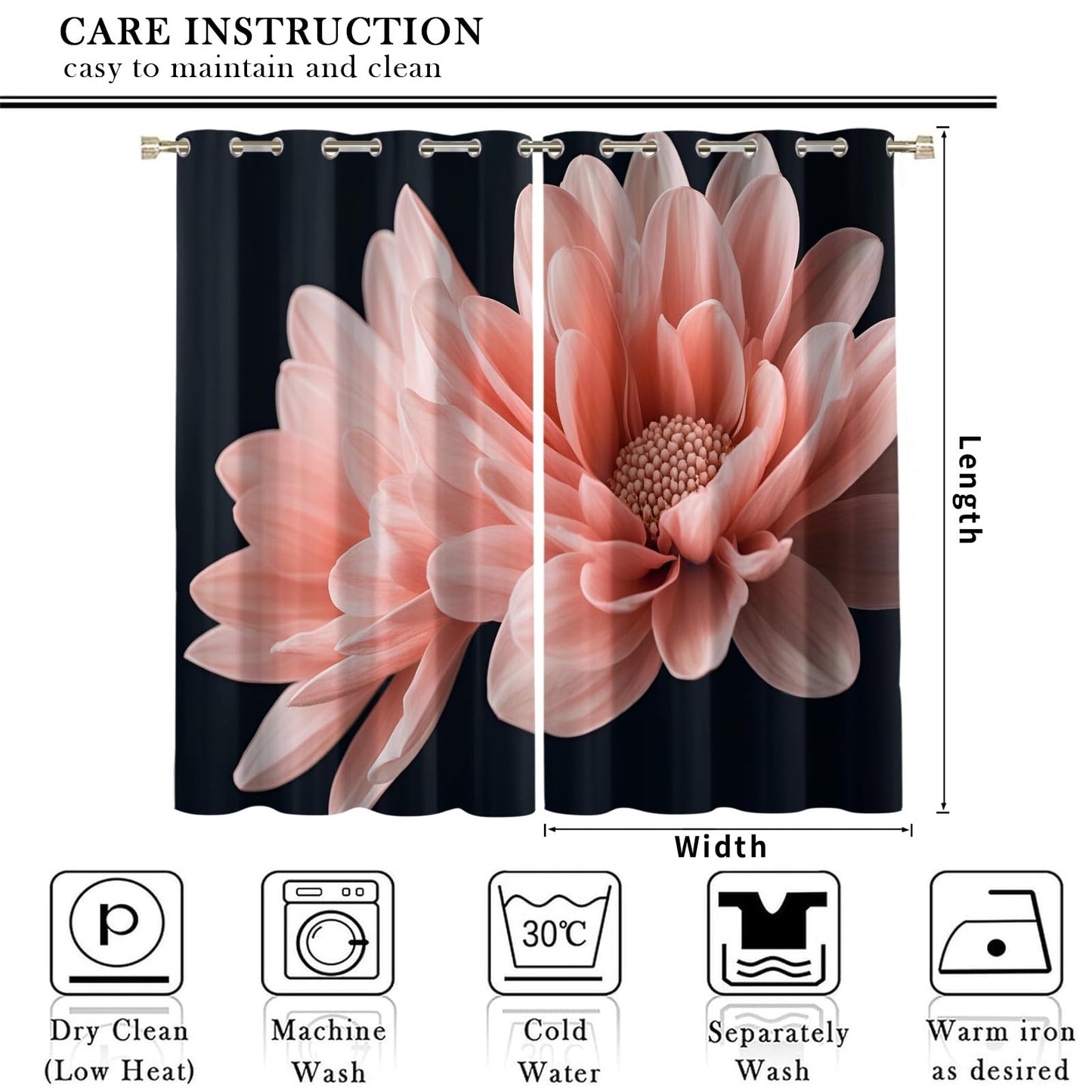 JAXIUOF Pink Flowers Curtains for Bedroom 110 Inches Long 2 Panels, Large Floral Blackout Curtains, European Flowers Window Treatment, Thermal Insulated Drapes for Bedroom Office Kitchen