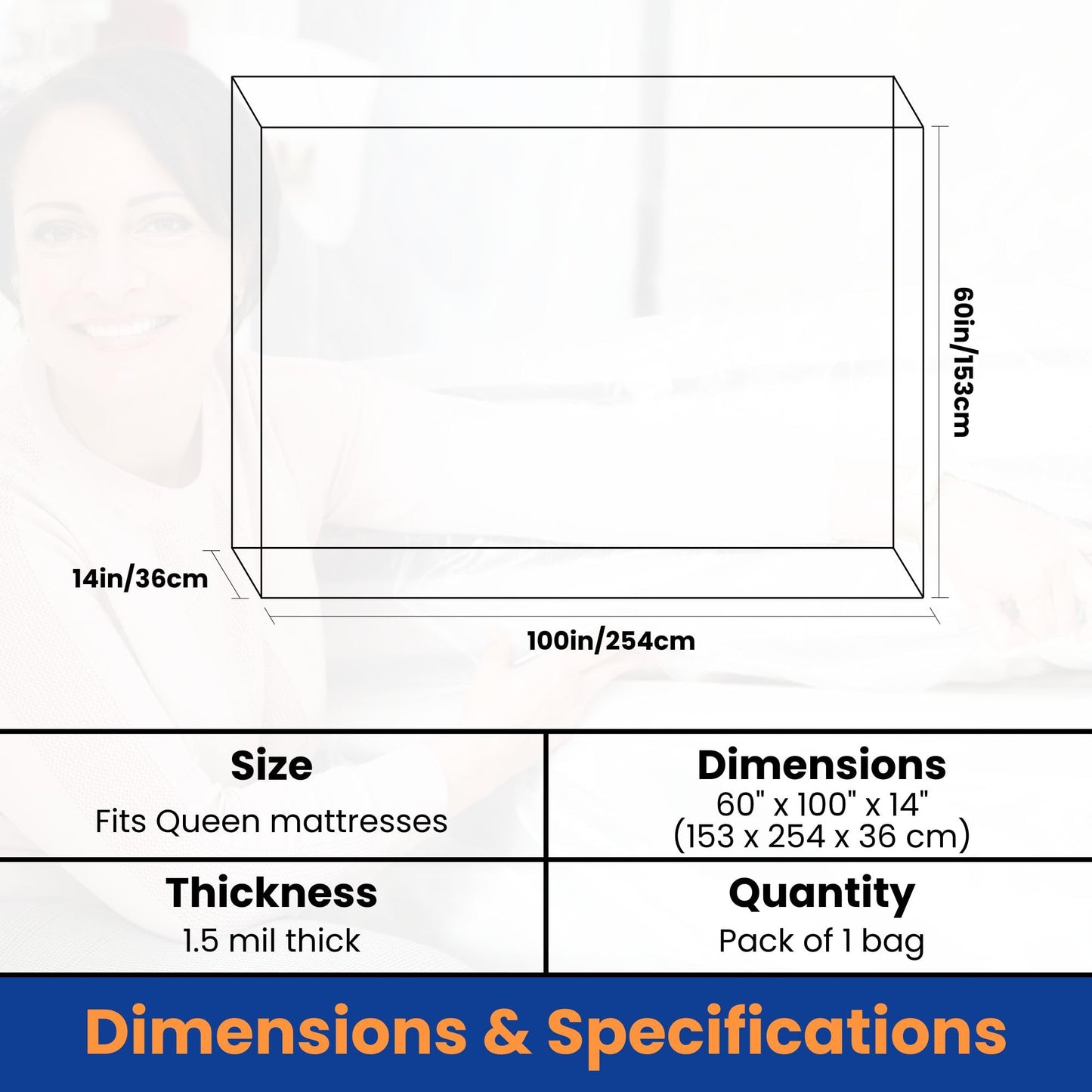 VICMORE Queen Mattress Bag for Moving, Storage & Disposal, 1.5 Mil Heavy-Duty Plastic Mattress Cover, Tear-Resistant, Dustproof, Reusable (Fits Queen Size Beds)